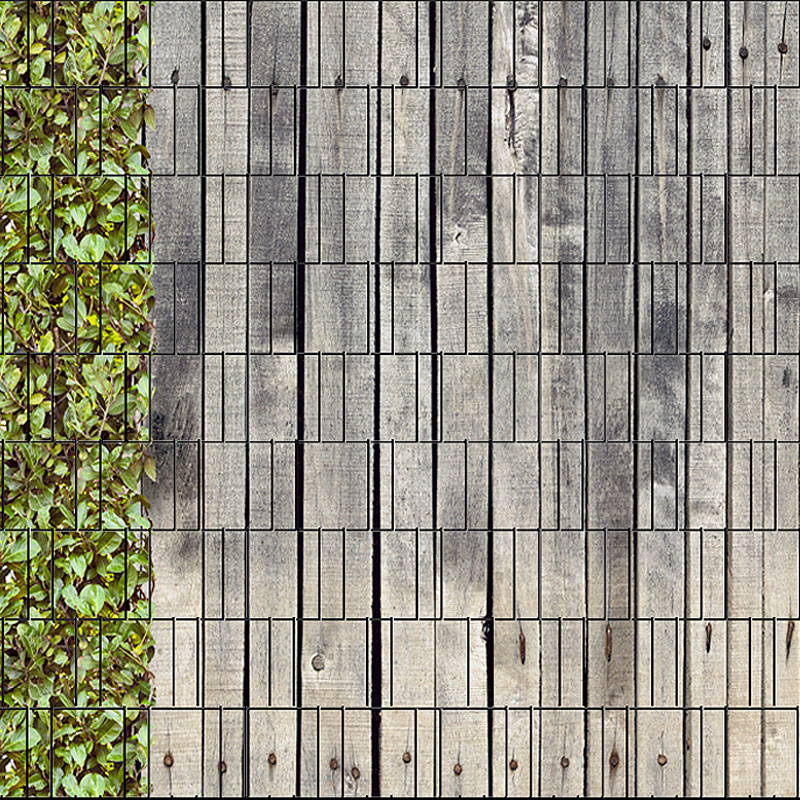 Holzwand & Kirschlorbeer - Bedruckter Sichtschutz Doppelstabmatten