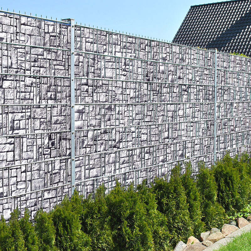 Steinlabyrinth - Bedruckter Sichtschutzstreifen Doppelstab Zaun